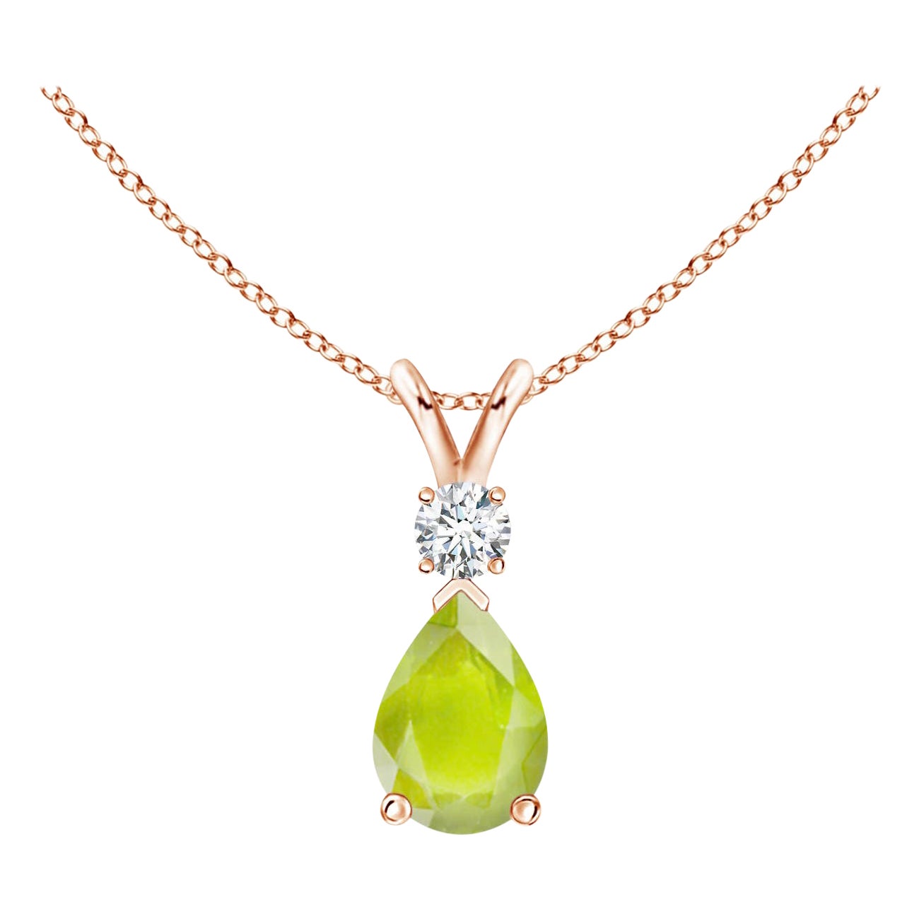 Natürlicher Peridot-Tropfen-Anhänger mit Diamant in 18 Karat Roségold