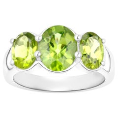 Natural Peridot Three Stone Ring 3.40 Carats Sterling Silver