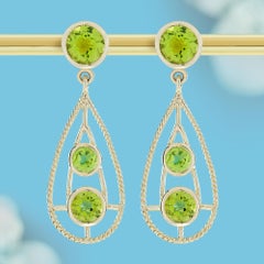 Natural Peridot Vintage Style Dangle Earrings in 9K Yellow Gold