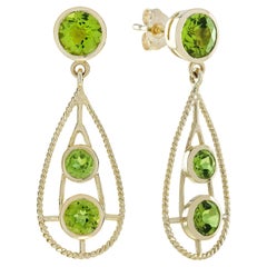 Natural Peridot Vintage Style Dangle Earrings in 9K Yellow Gold