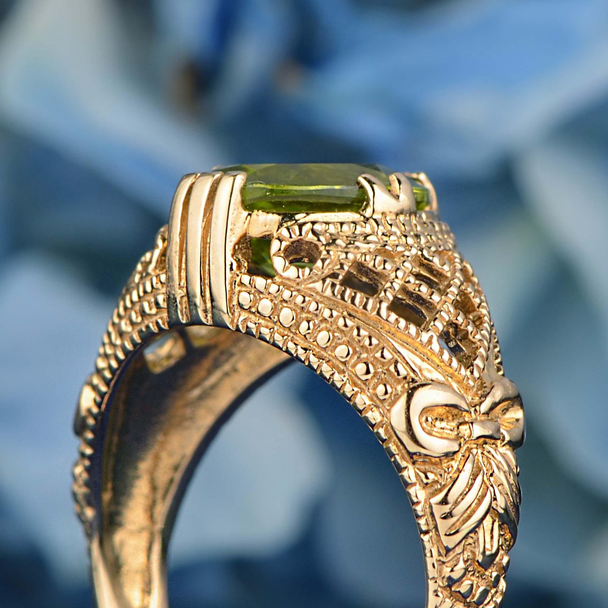 For Sale:  Natural Peridot Vintage Style Filigree Cocktail Ring in 9K Yellow Gold 6