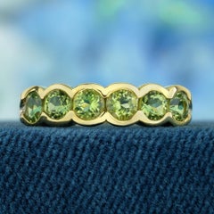 Natural Peridot Vintage Style Half Eternity Ring in Solid 9K Yellow Gold