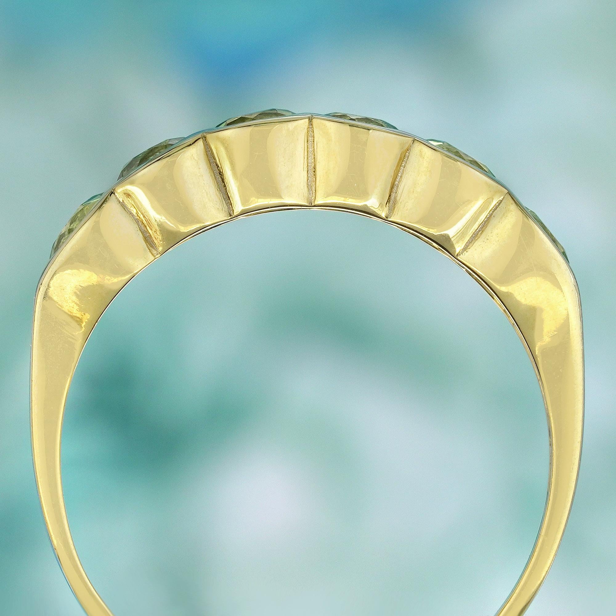 Natural Peridot Vintage Style Half Eternity Ring in Solid 9K Yellow Gold In New Condition For Sale In Bangkok, TH