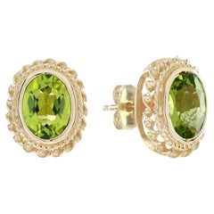 Boucles d'oreilles en or jaune 9K avec motif de corde et péridot naturel de style vintage