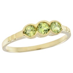 Natural Peridot Vintage Style Three Stone Ring in Solid 9K Yellow Gold