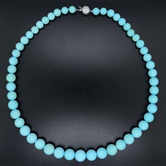 Natural Persian Round Turquoise Beads and Gold Strand Necklace