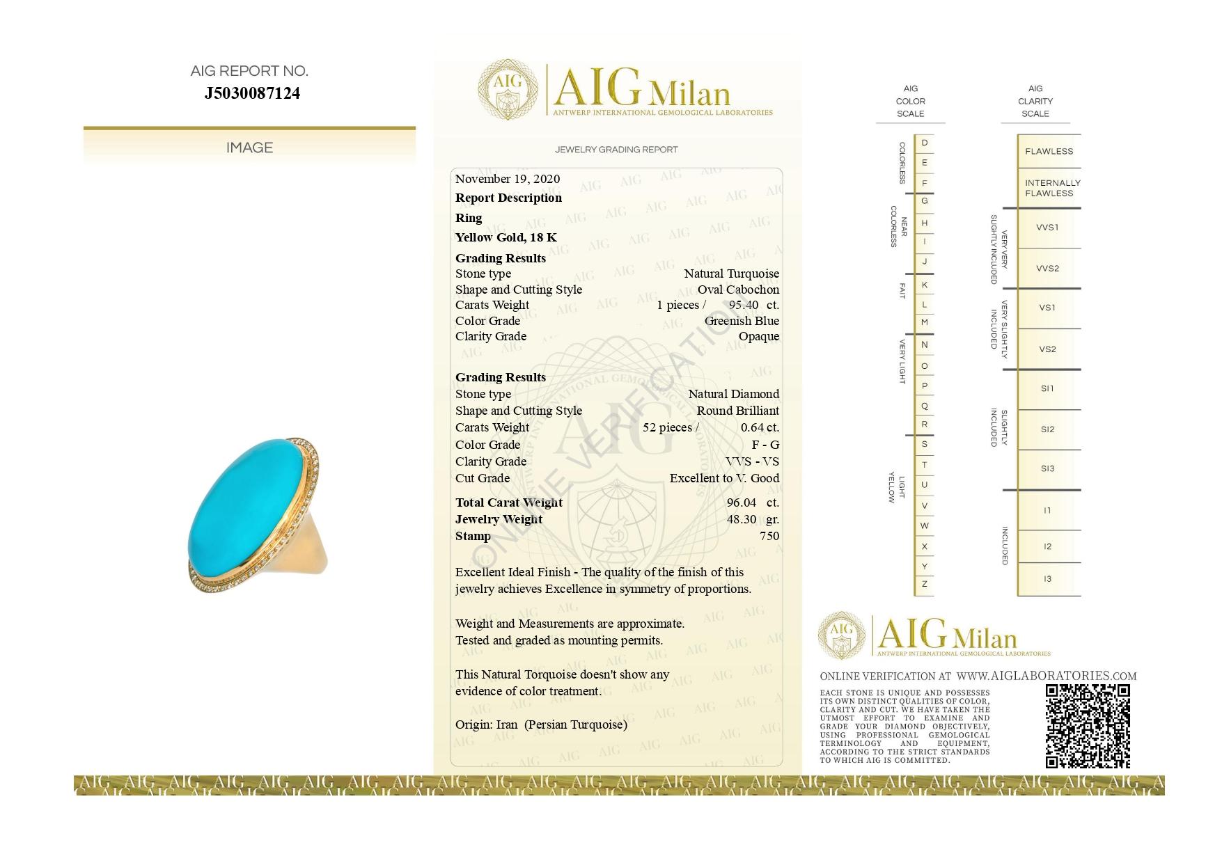 Natural Persian Turquoise Diamond 18 Karat Yellow Gold Bezel Oval Cocktail Ring 9