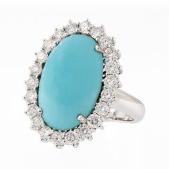 Natural Persian Turquoise Diamond Cocktail Ring Handmade in Italy