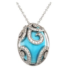 Collier en or avec turquoise persane naturelle et diamant certifié TCW de 15,32 carats