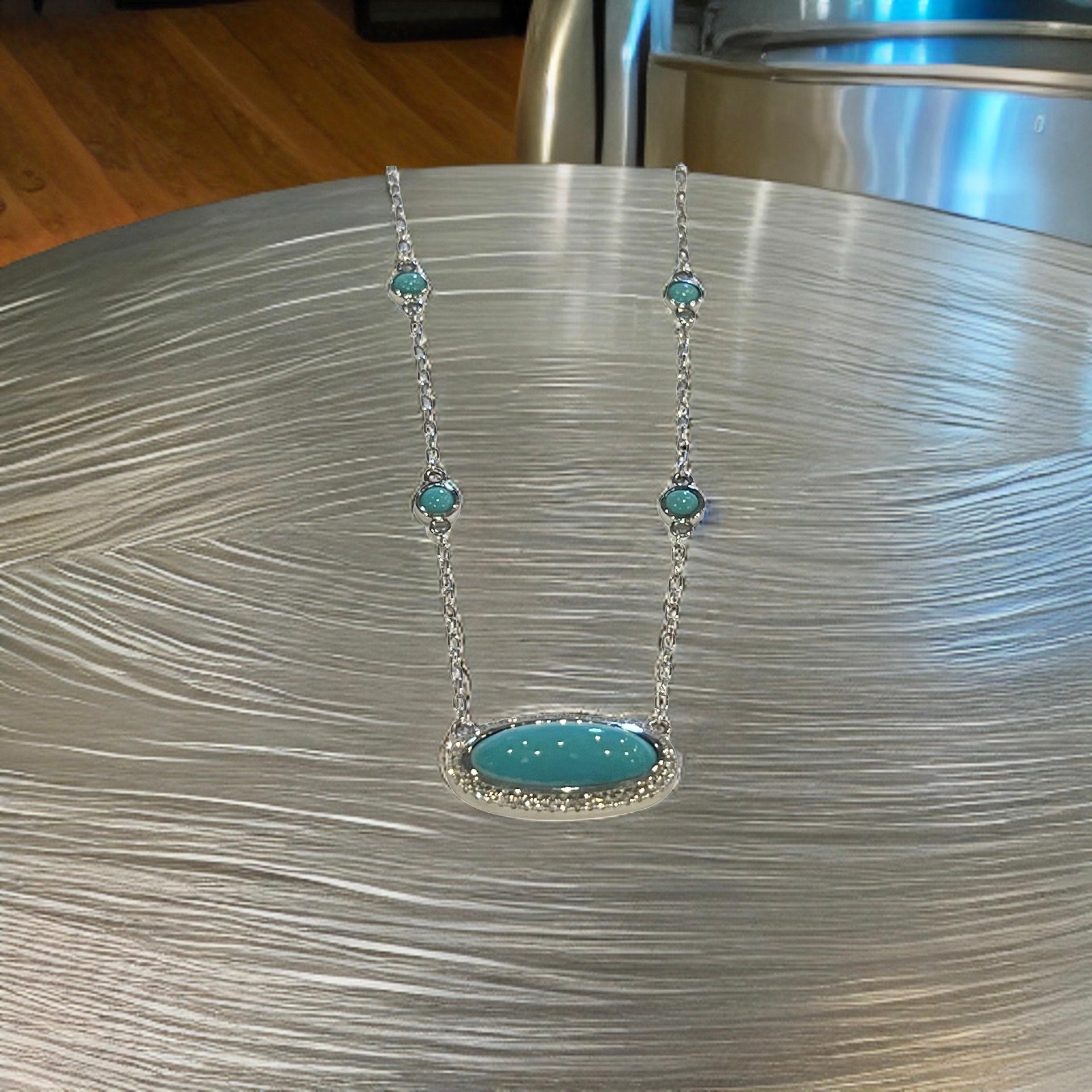 Natural Persian Turquoise Diamond Pendant Necklace 17