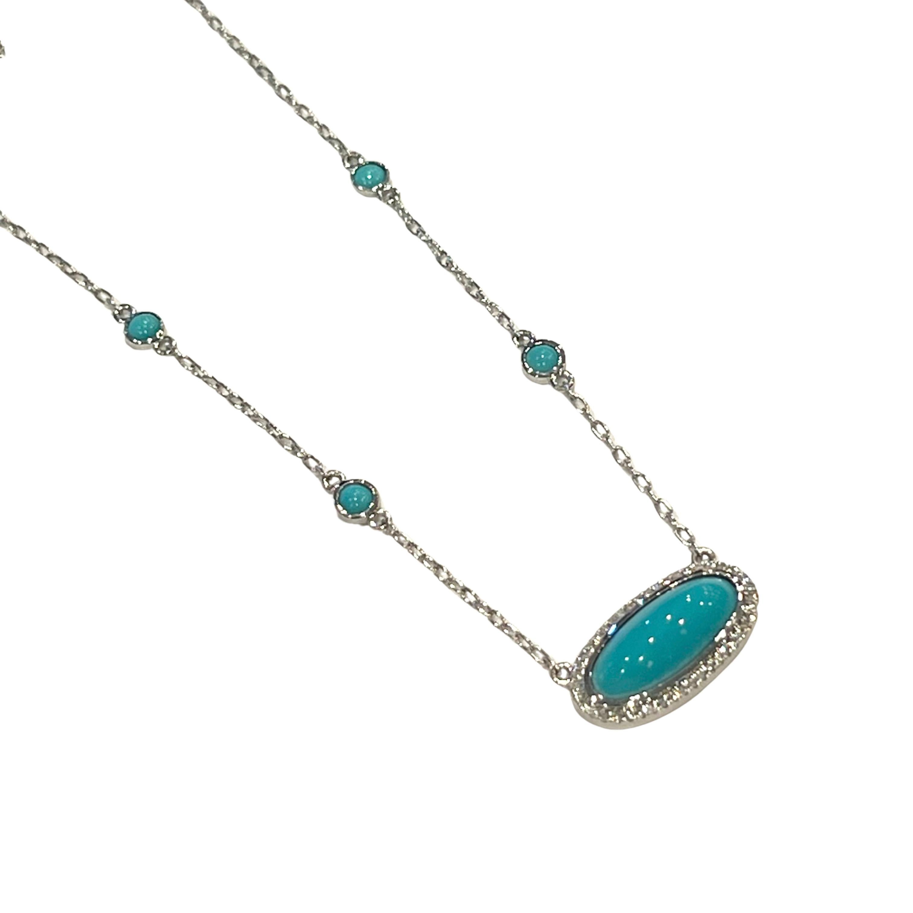 Magnificent Natural Persian Turquoise and Diamond Pendant Necklace 17