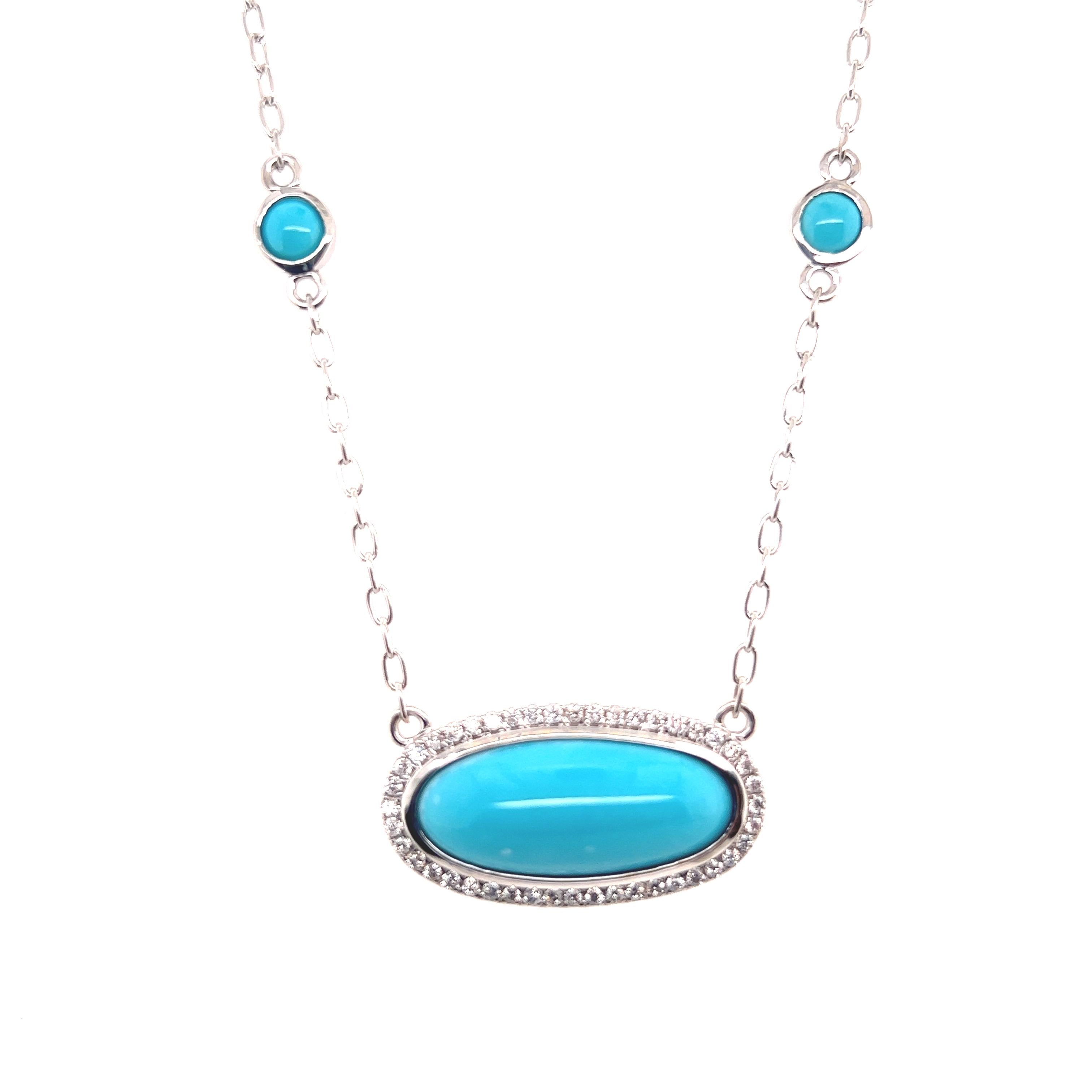 Women's Natural Persian Turquoise Diamond Pendant Necklace 17