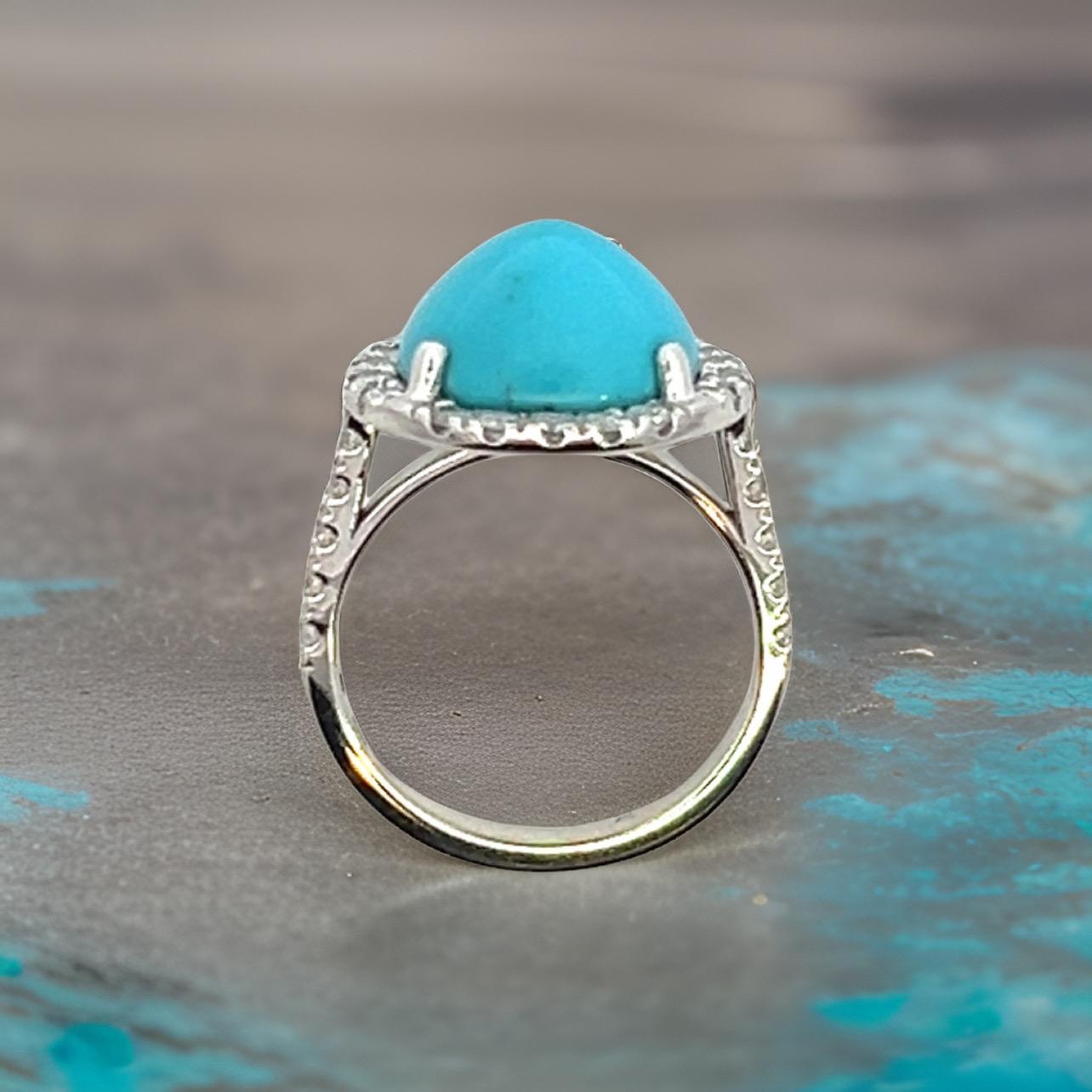 Natural Persian Turquoise Diamond Ring 6.5 14k WG 8.33 TCW Certified For Sale 5