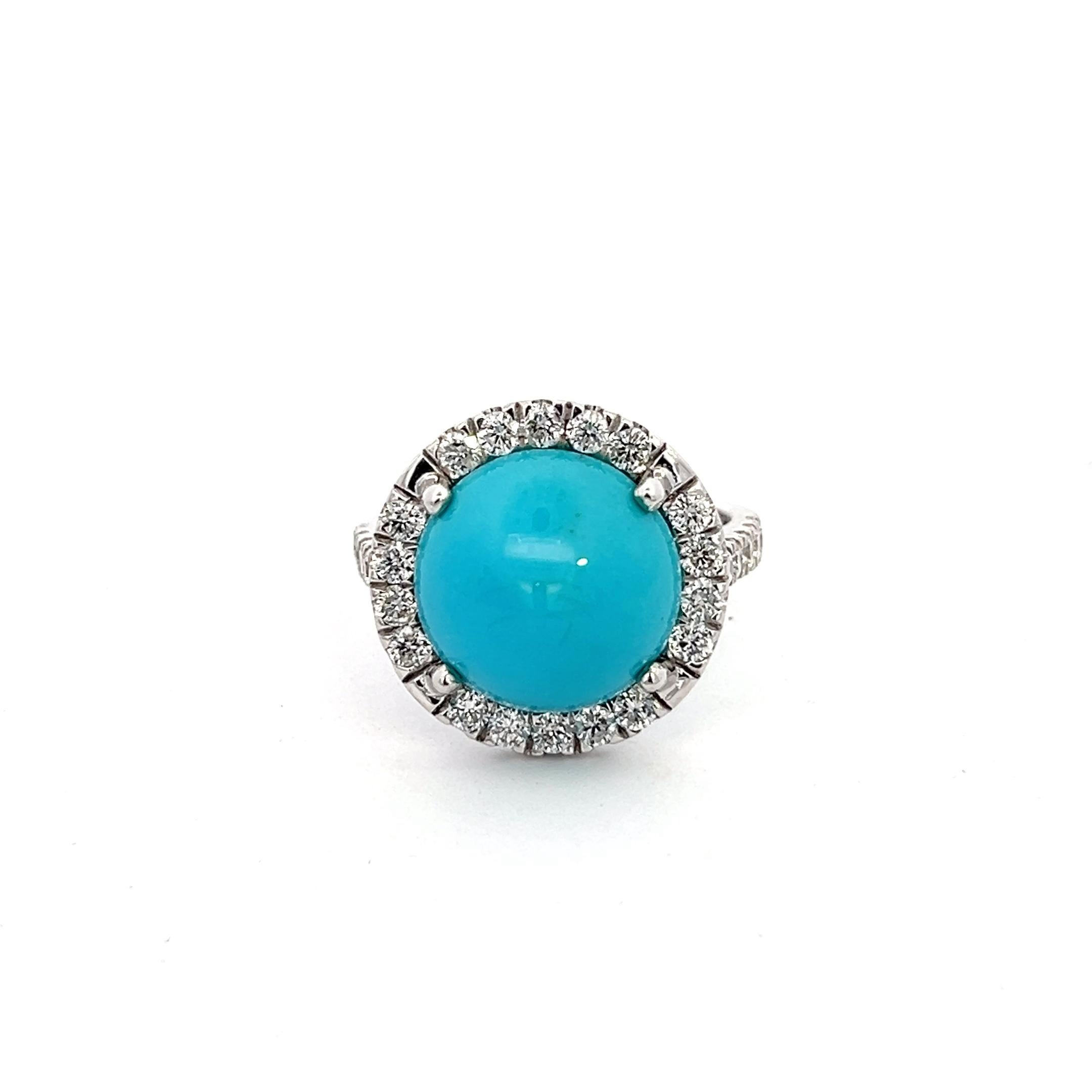 Natural Persian Turquoise Diamond Ring 6.5 14k WG 8.33 TCW Certified For Sale 6