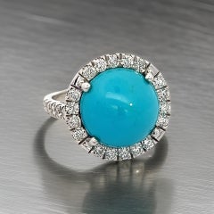 Natural Persian Turquoise Diamond Ring 6.5 14k WG 8.33 TCW Certified