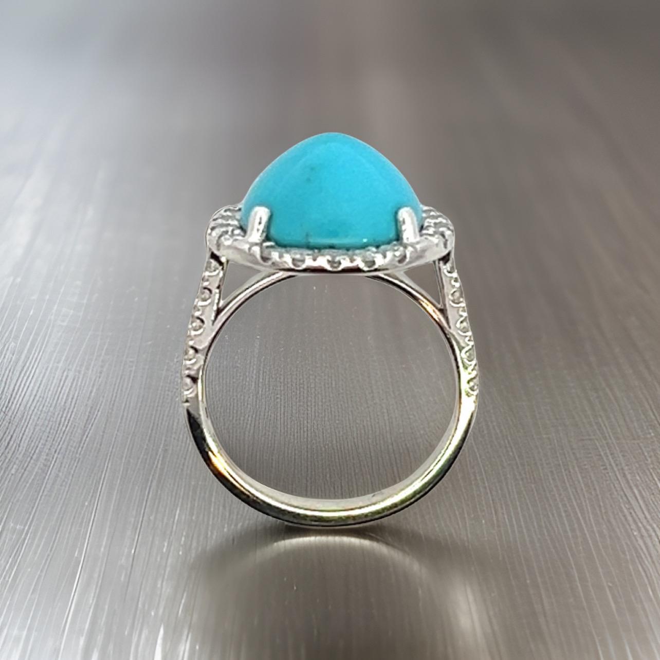 Women's Natural Persian Turquoise Diamond Ring 6.5 14k WG 8.33 TCW Certified For Sale