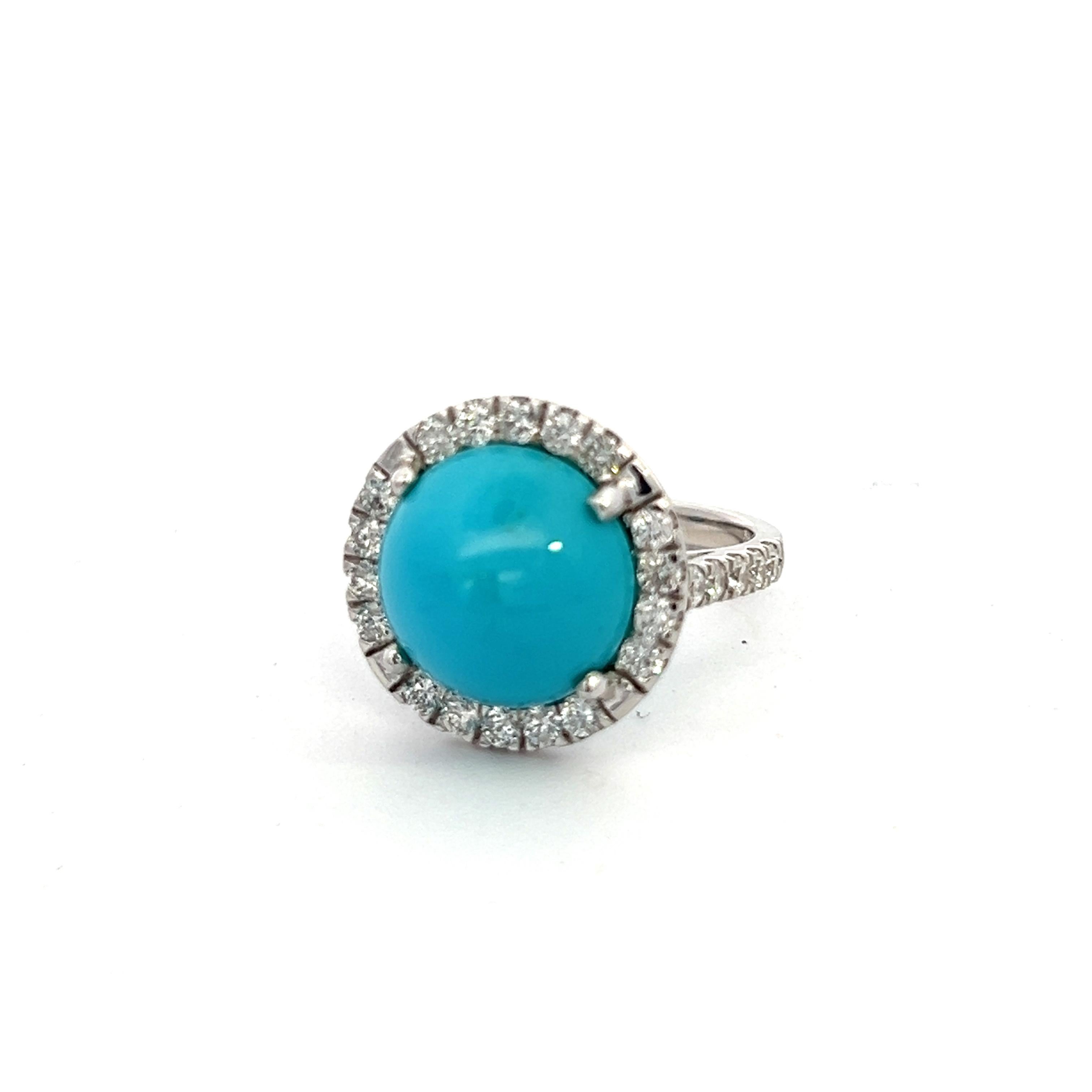 Natural Persian Turquoise Diamond Ring 6.5 14k WG 8.33 TCW Certified For Sale 3