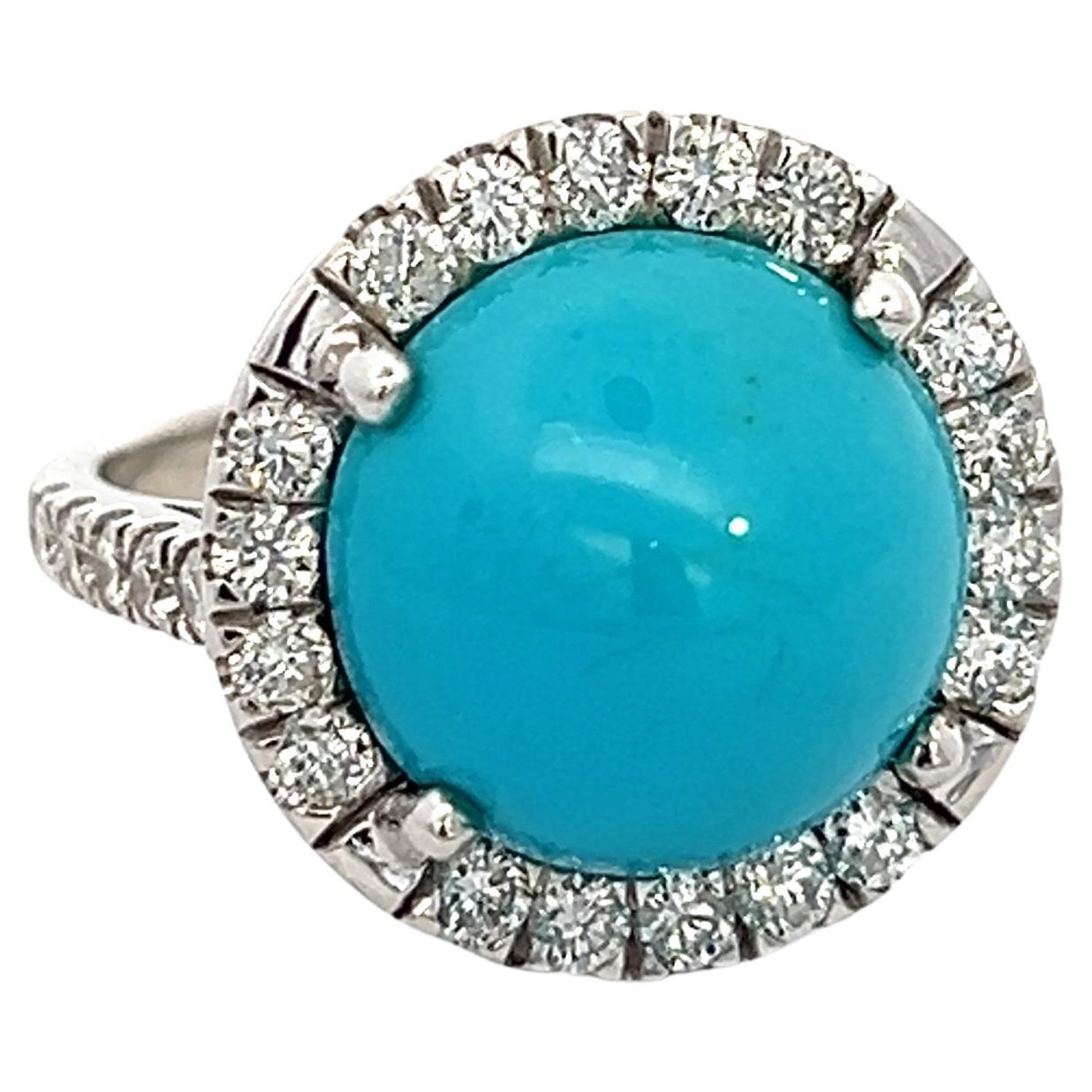 Natural Persian Turquoise Diamond Ring 6.5 14k WG 8.33 TCW Certified For Sale