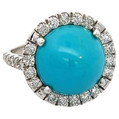 Bague turquoise persane naturelle certifiée TCW 6,5 14 carats WG 8,33 carats