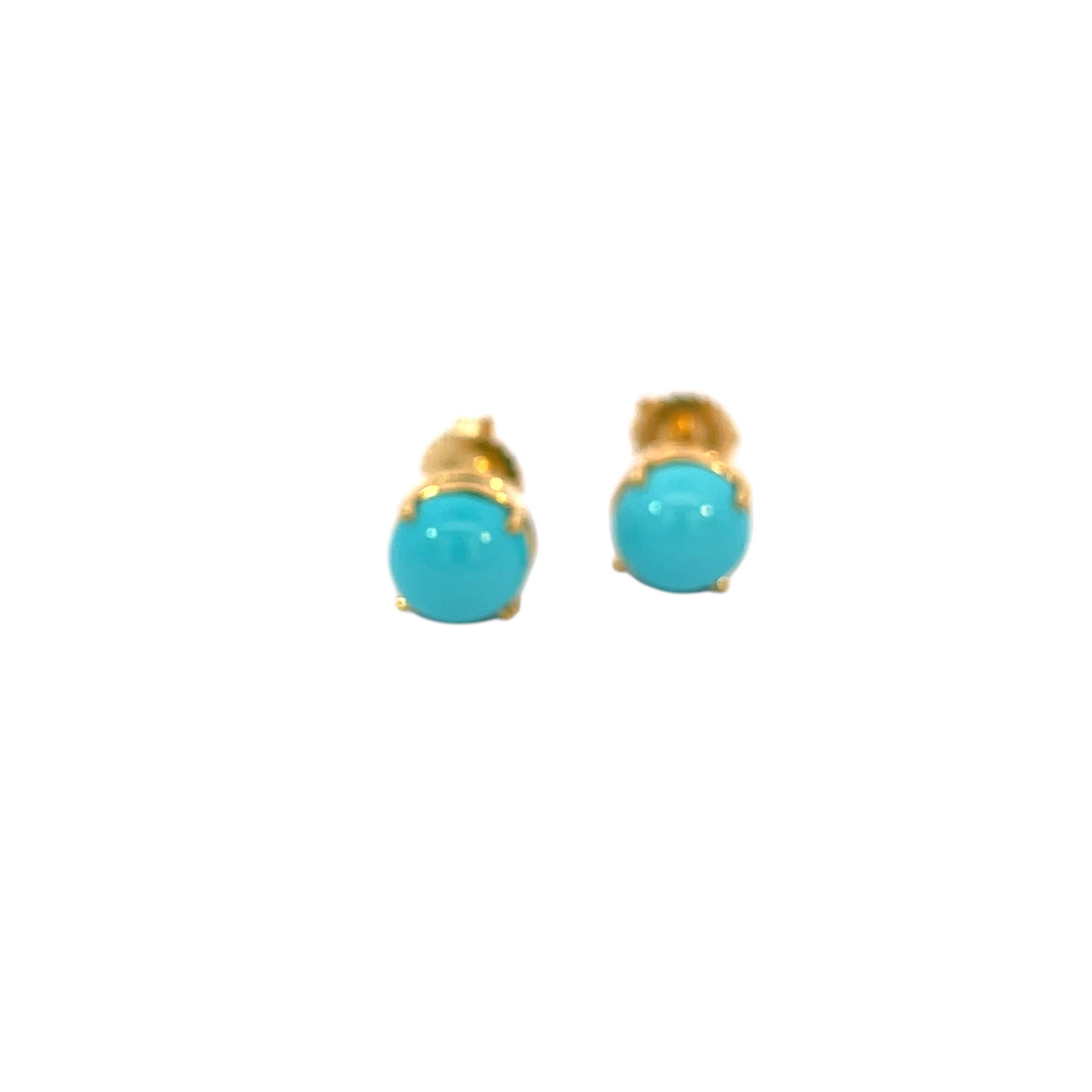 Round Cut Natural Persian Turquoise Earrings 14k Gold 5.18 TCW Certified