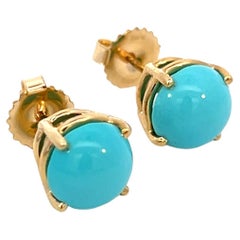 Orecchini di turchese persiano naturale in oro 14k 5,18 TCW certificati