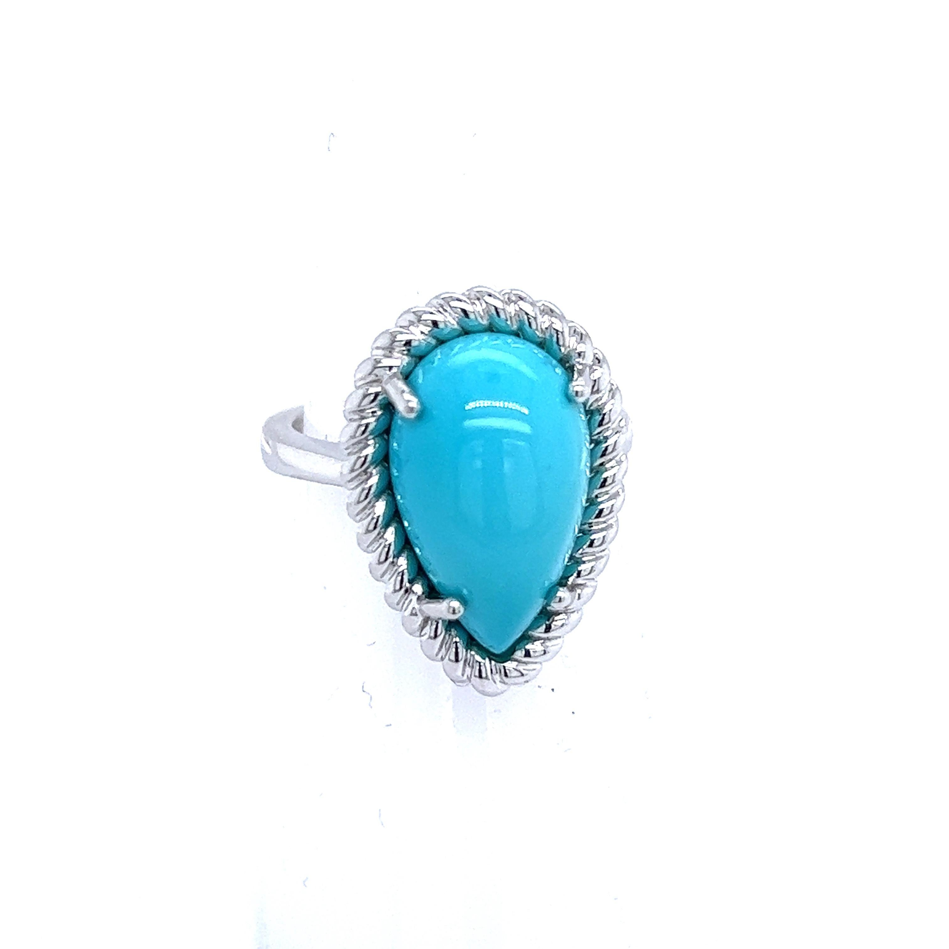 Natural Persian Turquoise Ring Size 6 14k White Gold 6.21 TCW Certified For Sale 4