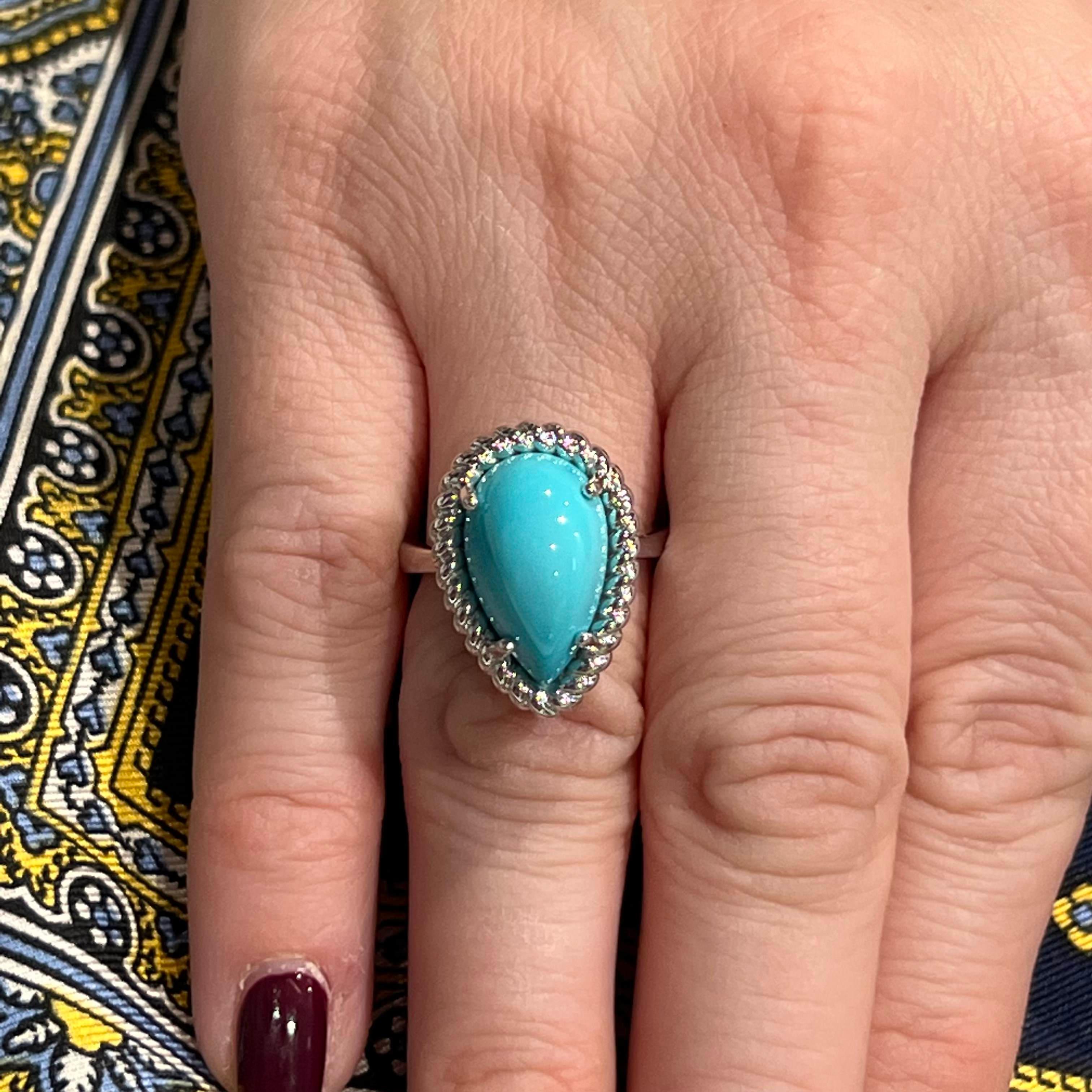 Natural Persian Turquoise Ring Size 6 14k White Gold 6.21 TCW Certified For Sale 5