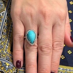 Natural Persian Turquoise Ring Size 6 14k White Gold 6.21 TCW Certified