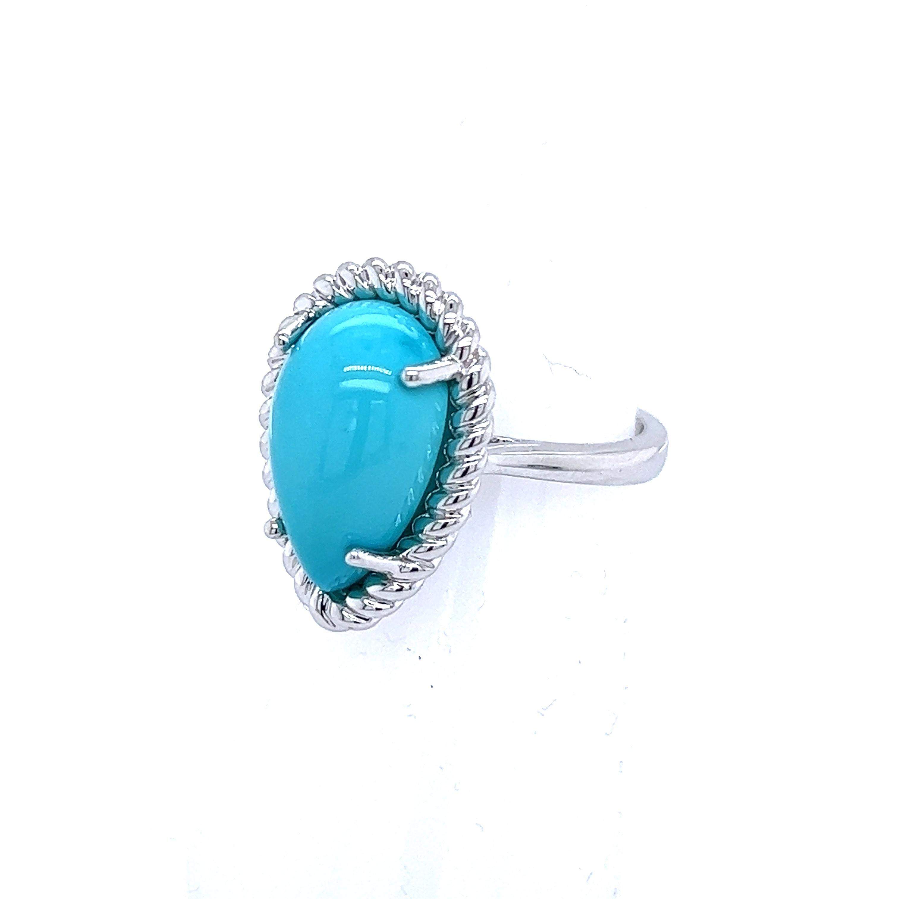 Women's Natural Persian Turquoise Ring Size 6 14k White Gold 6.21 TCW Certified For Sale