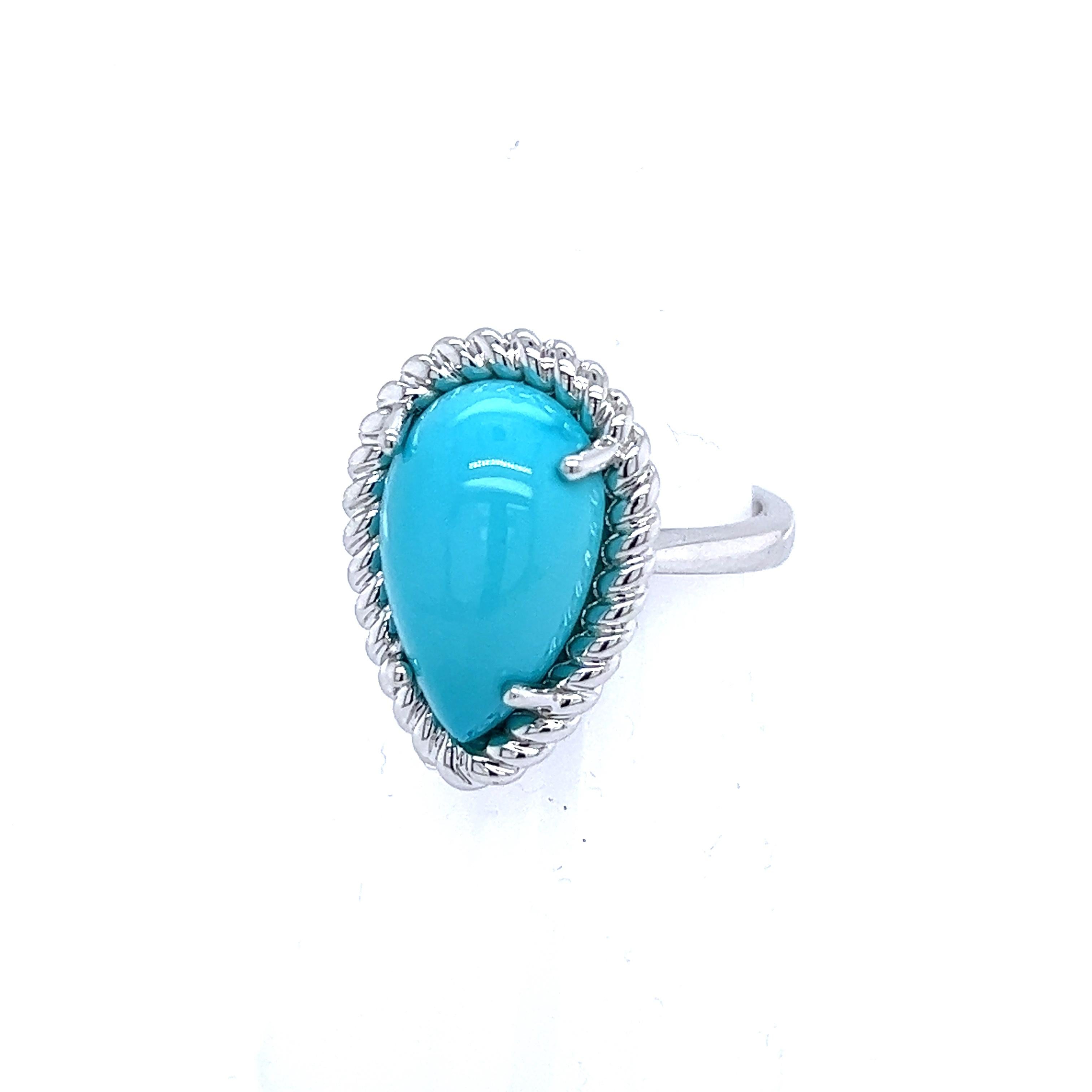 Natural Persian Turquoise Ring Size 6 14k White Gold 6.21 TCW Certified For Sale 1