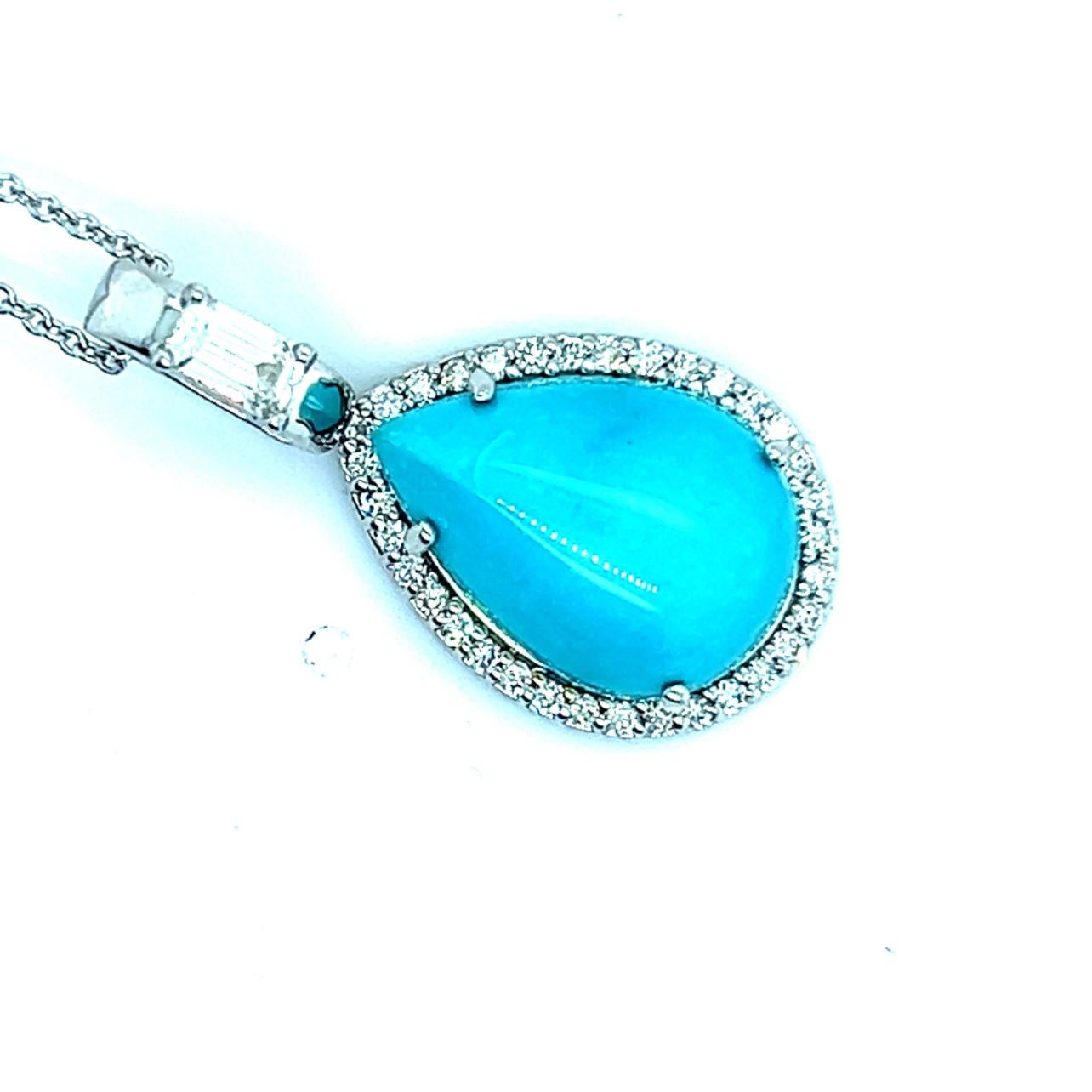 Natural Persian Turquoise Sapphire Diamond Pendant Necklace 18