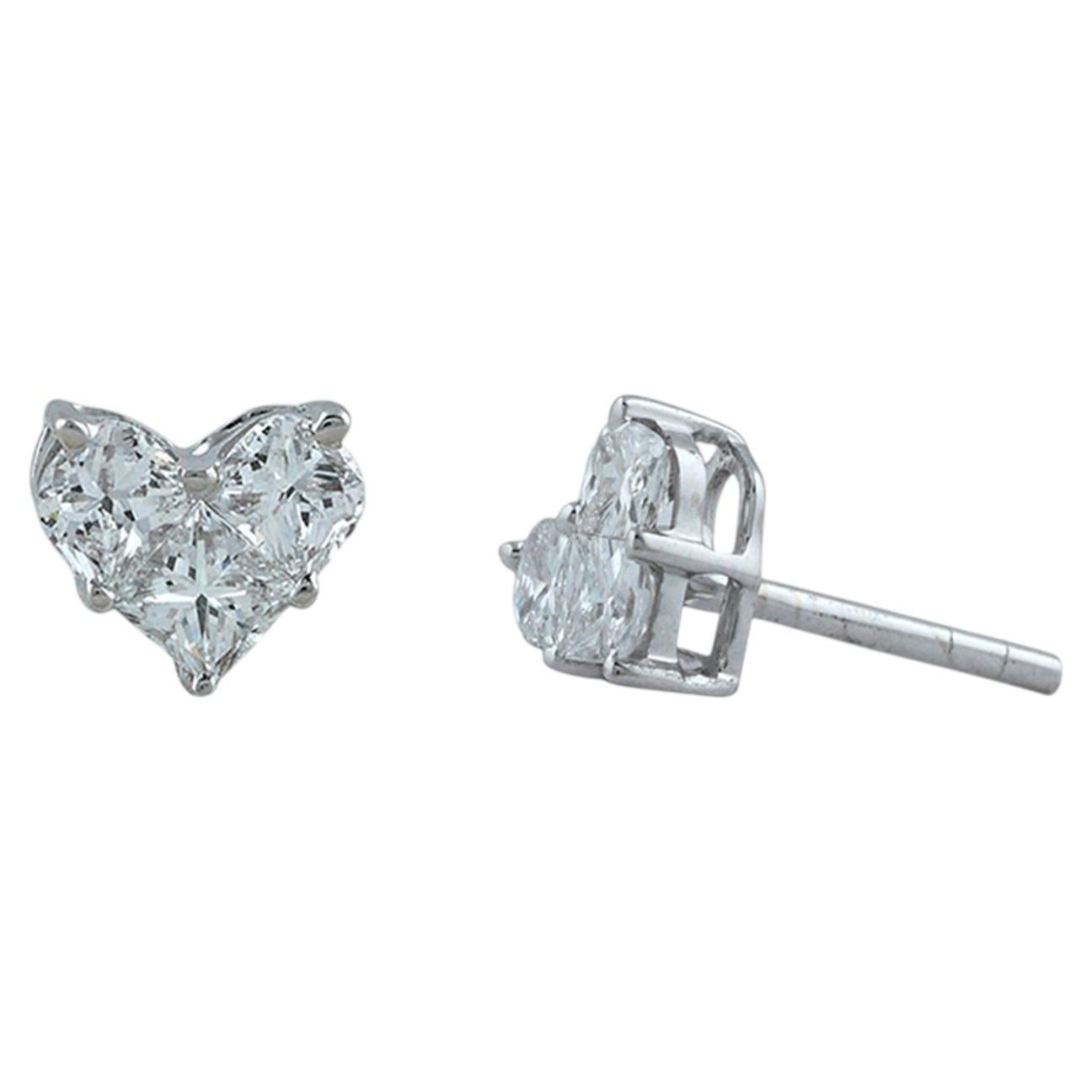 Natural Pie Cut Diamond 14k White Gold Push Back Stud Earrings Fine Jewelry