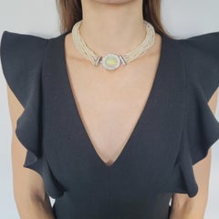 Natural "Pinctada"  Pearl Multi-Strand Opal and Diamond Necklace In Platinum