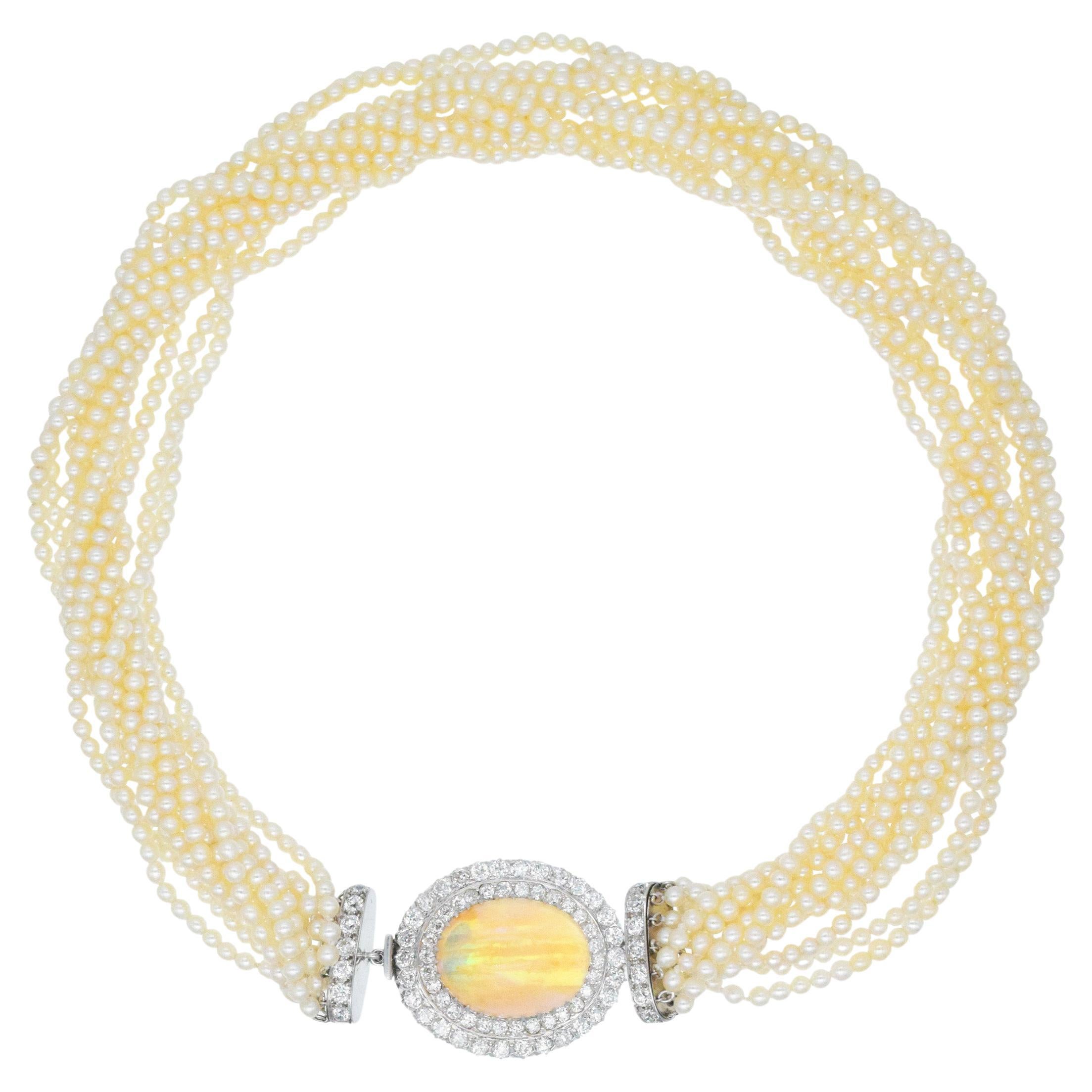 Natural "Pinctada"  Pearl Multi-Strand Opal and Diamond Necklace In Platinum in vendita