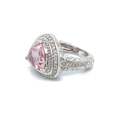 Natural Pink AAA Quality 2.34 Ct Morganite Trillion Diamond Cocktail Ring