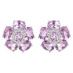 Natural Pink Amethyst and White Topaz Floral Earrings 7.7 Carats Total