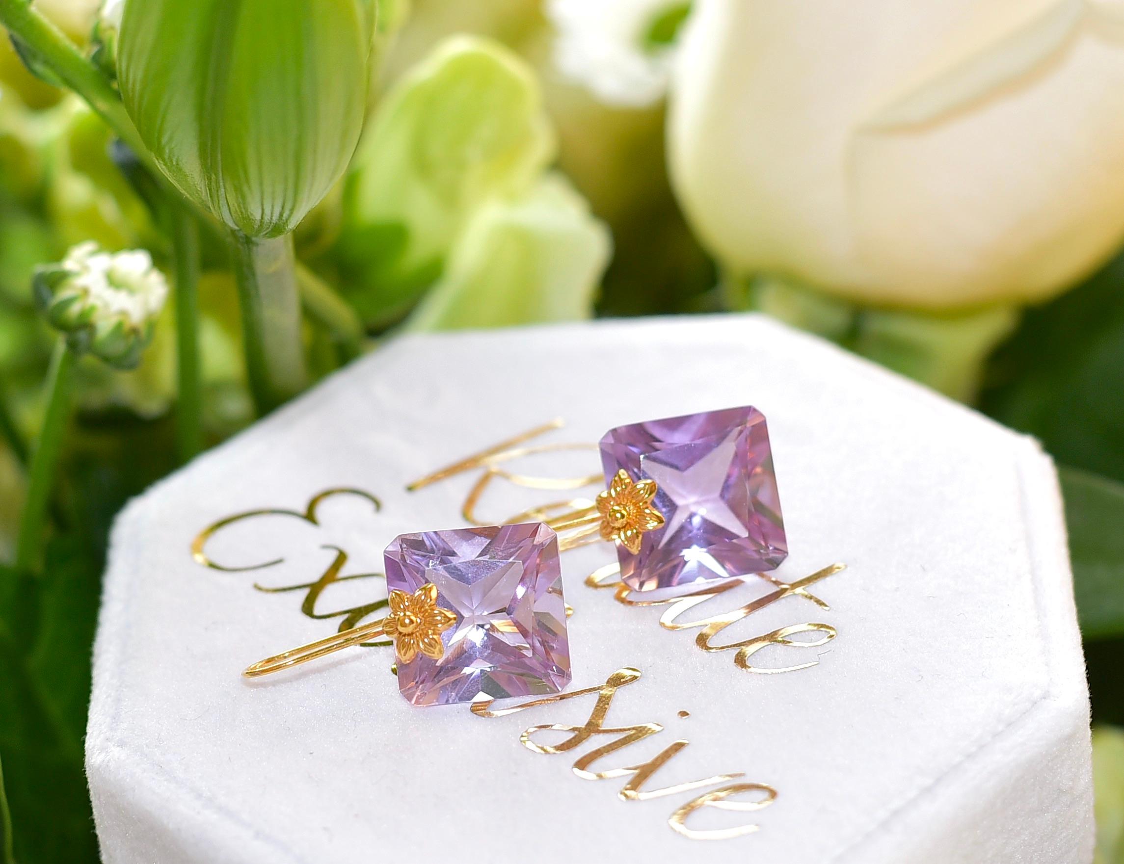 Modern Natural Pink Amethyst in 18K Solid Yellow Gold