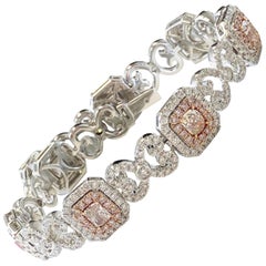 Natural Pink and White Diamond Bracelet in 18 Karat 2-Tone Gold