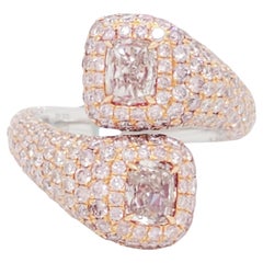 Natural Pink and White Diamond Bypass Ring in 18k Gold