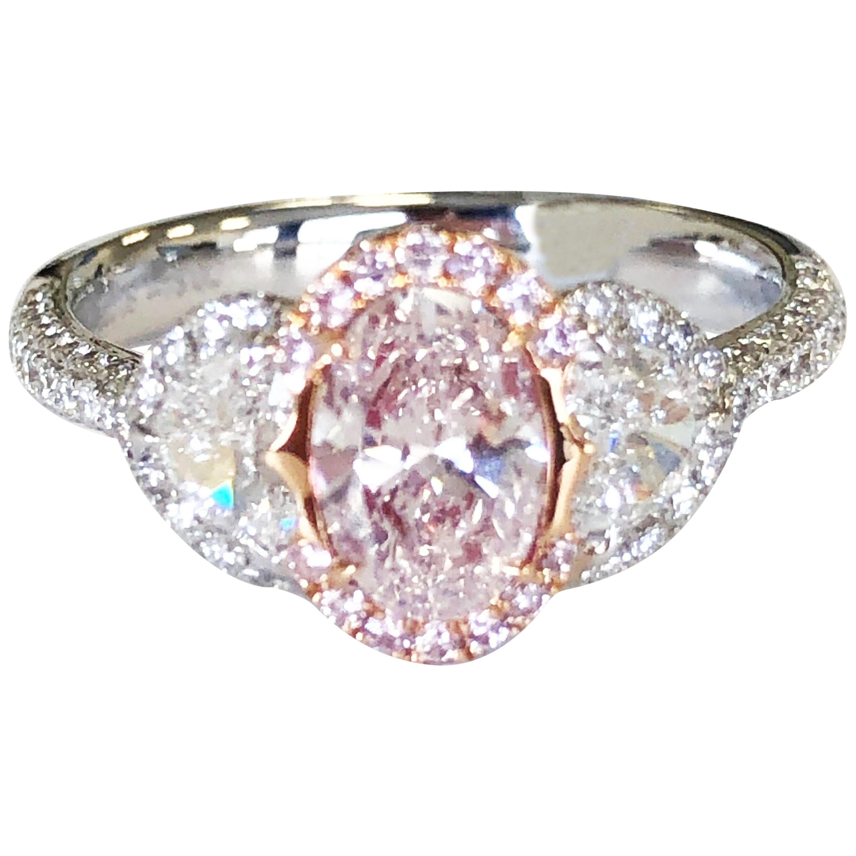 Natural Pink and White Diamond Cocktail Ring in 18 Karat White Gold