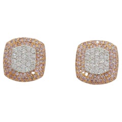 Natural Pink and White Diamond Pave Earring Studs in 18k Rose Gold