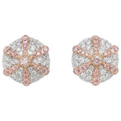 Natural Argyle Pink Diamond Platinum 18K Pink Gold Stud Earrings