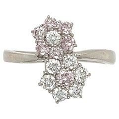 Natural Pink and White Diamond Platinum Crossover Ring Estate Fine Jewelry