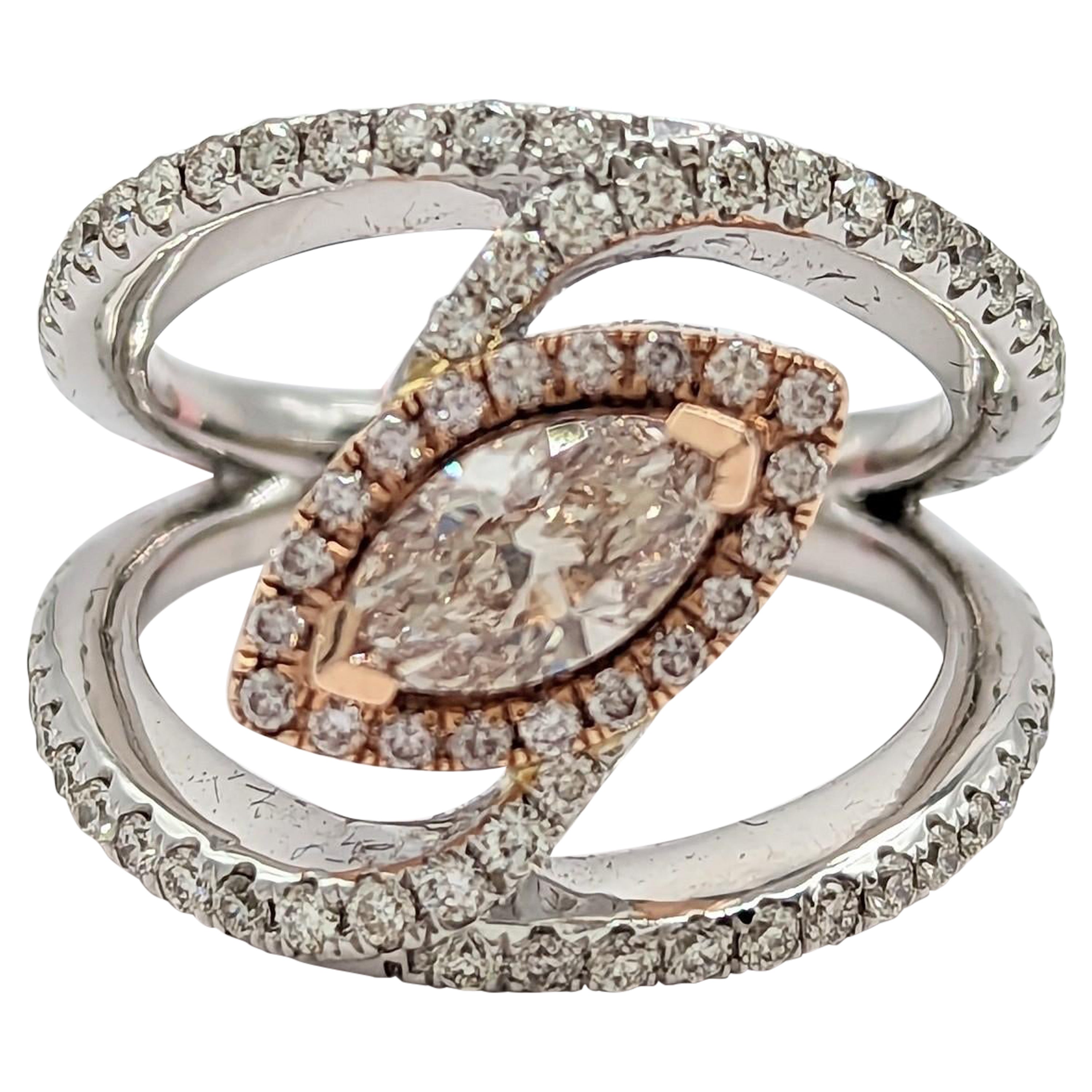 Bague en or bicolore 14K avec diamant naturel rose et blanc