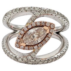 Bague en or bicolore 14K avec diamant naturel rose et blanc