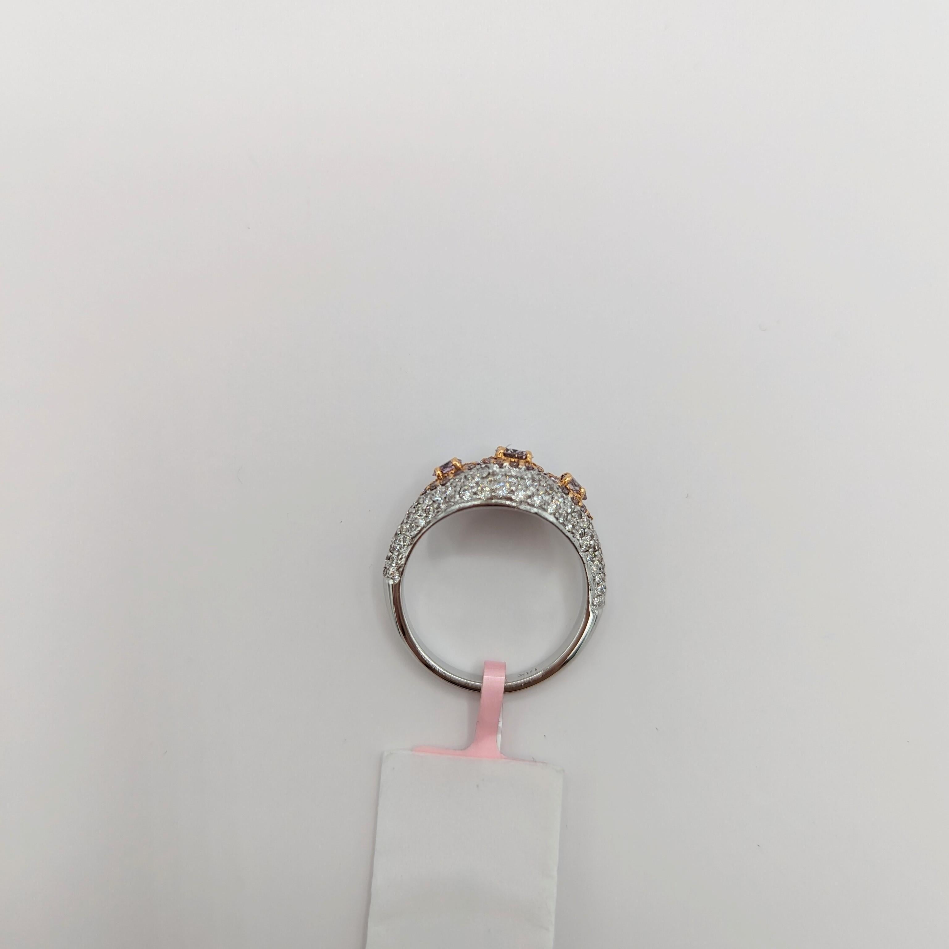 Women's or Men's Natural Pink and White Diamond Ring in 18K White Gold For Sale