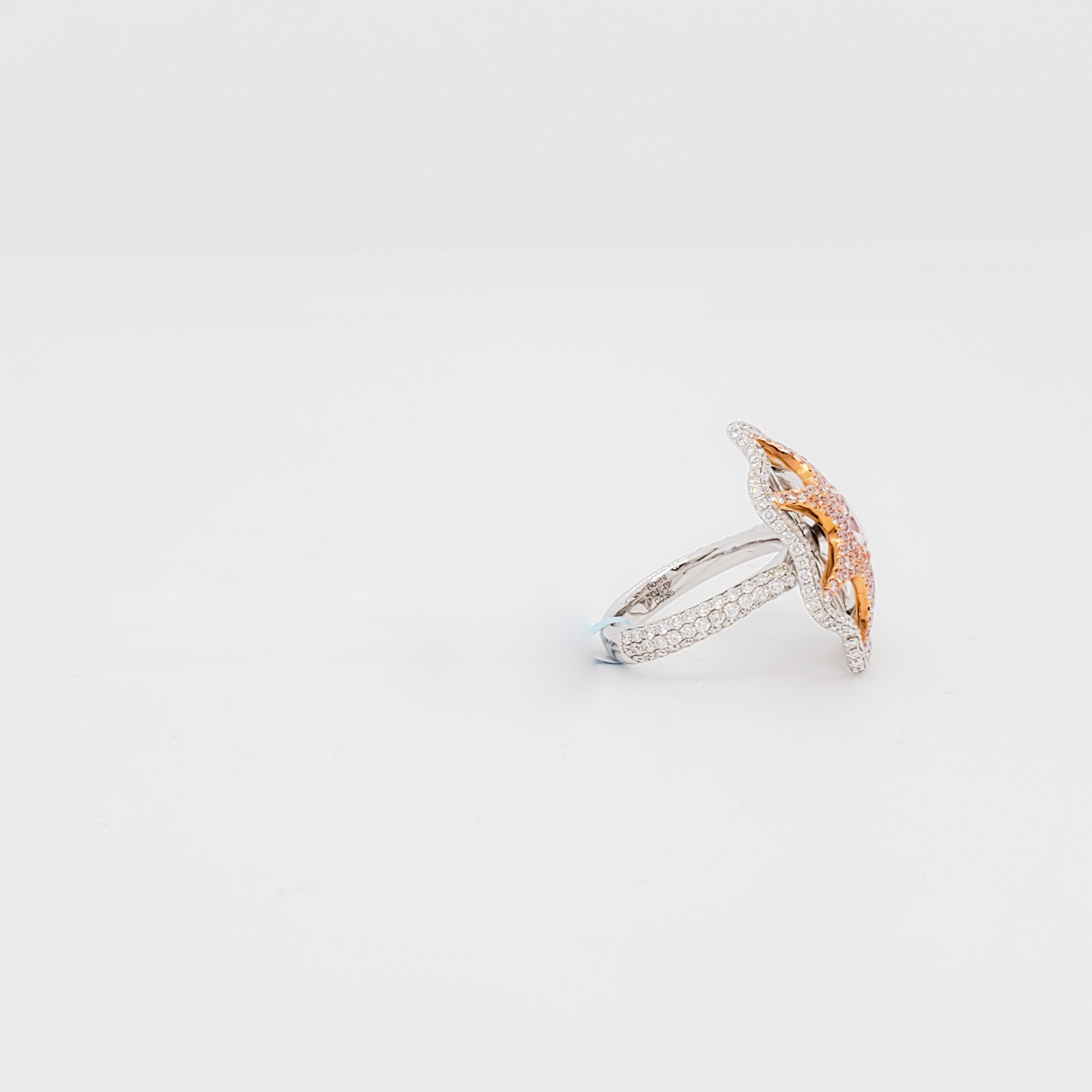 Natural Pink and White Diamond Starfish Design Cocktail Ring in 18k Gold For Sale 2