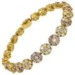 Natural Pink and Yellow Colored Diamond Floret Bracelet