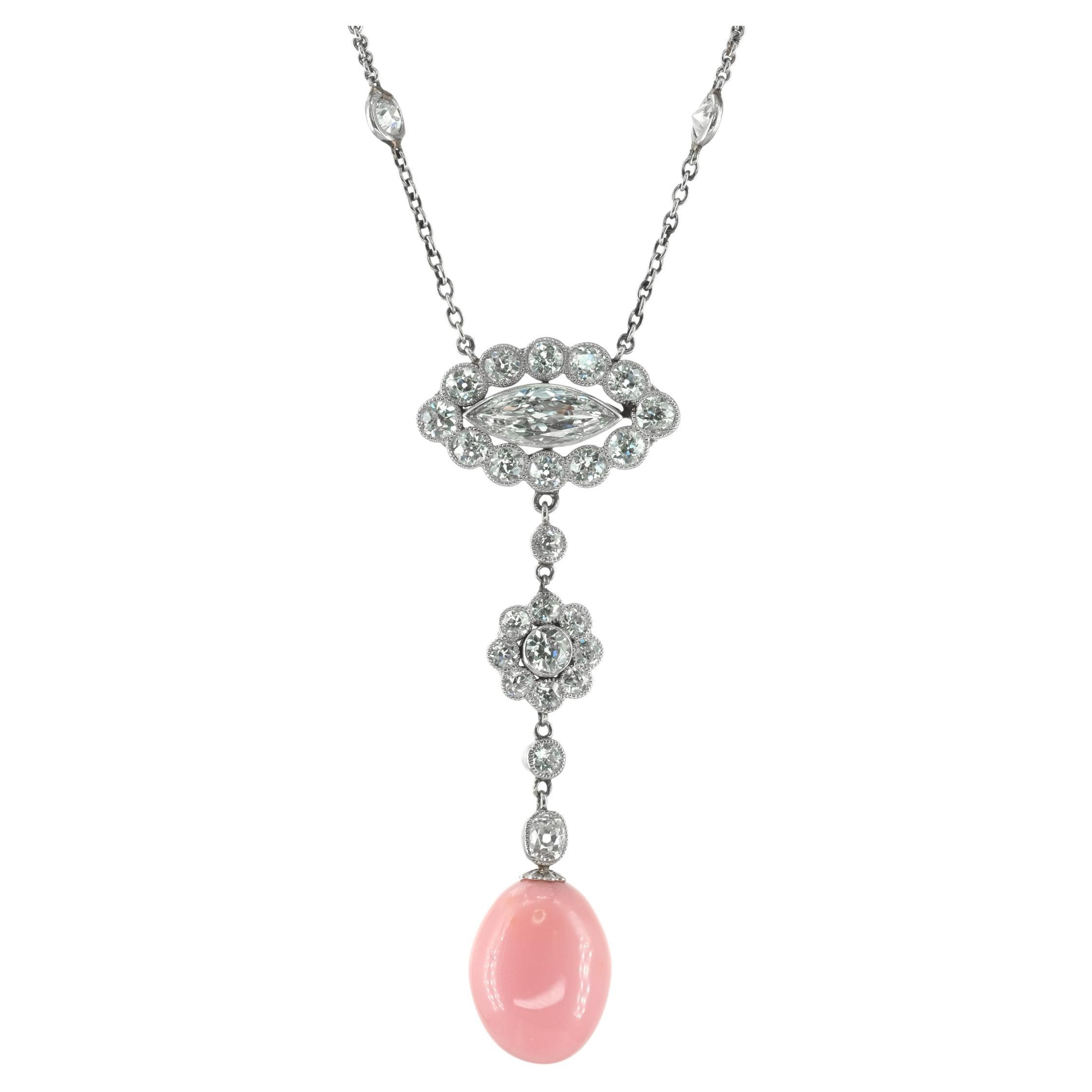 Natural Pink Conch Pearl 12.98 cts in Platinum Pendant w Diamonds / GIA Report