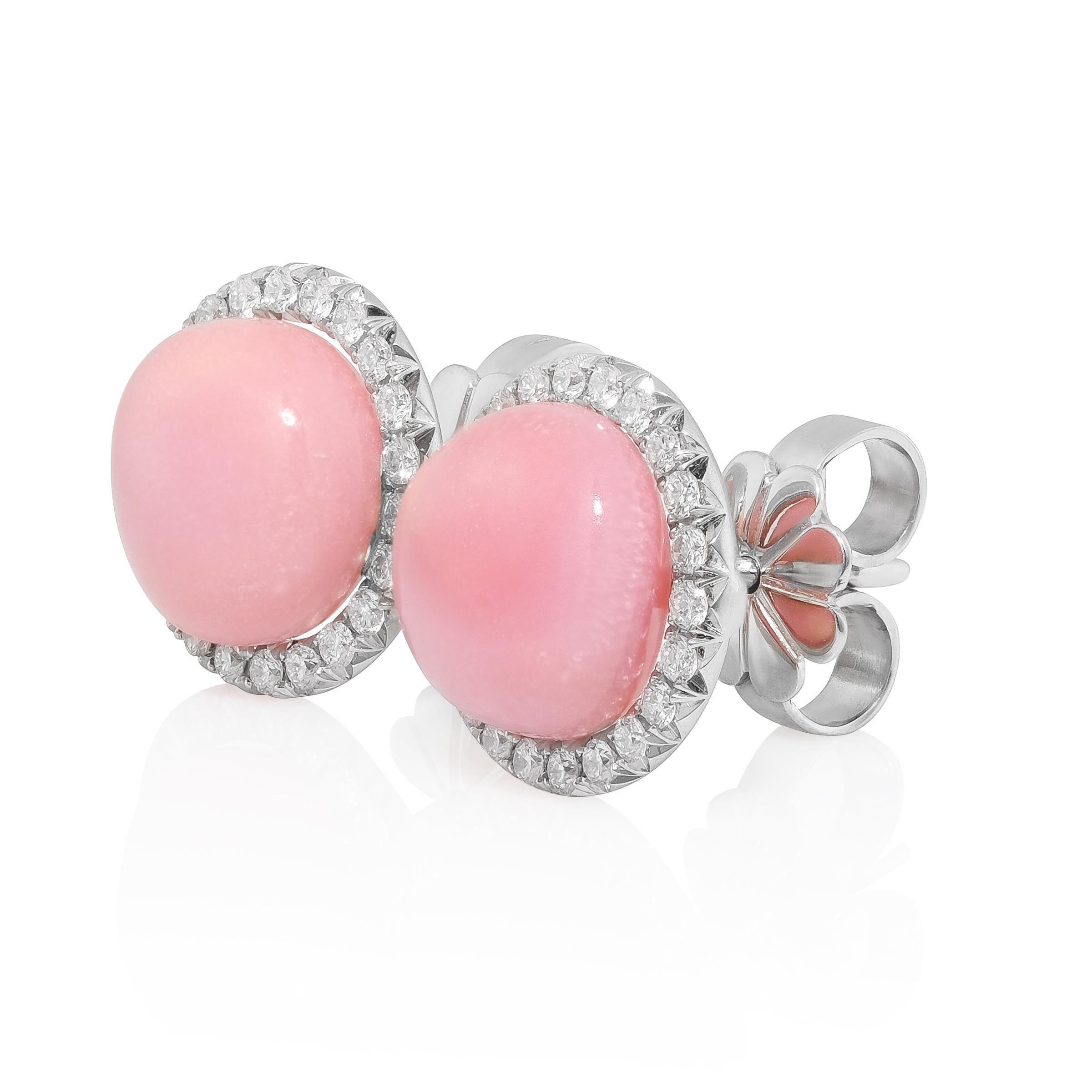 Gema de Perla Concha Rosa Natural 11.70 cts en Pendientes de 18KWG con Dia / Informe GIA Corte mixto en venta